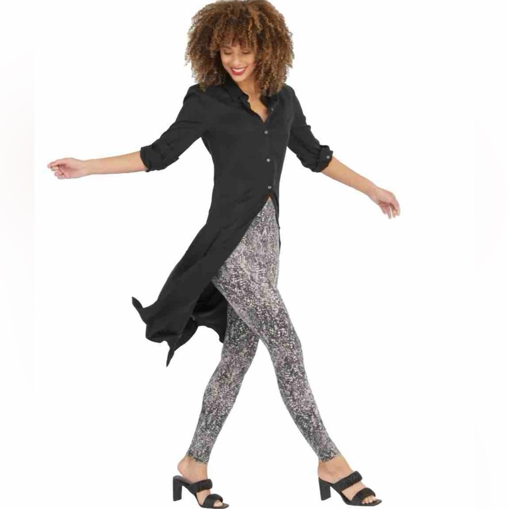 Spanx Faux Leather Snake Shine Women’s White Greyish Black Leggings Size XS